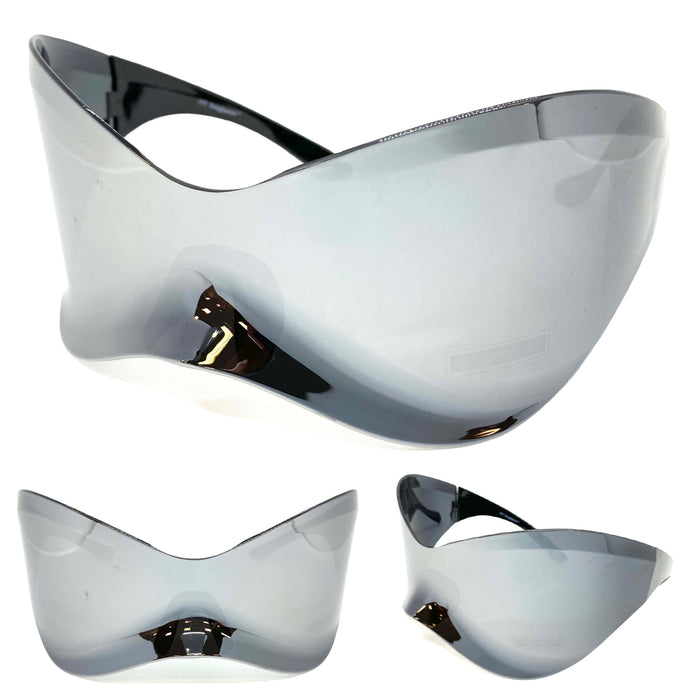 Oversized Exaggerated Modern Retro Face Shield Visor SUNGLASSES Huge Mirror Frame & Lens 8446