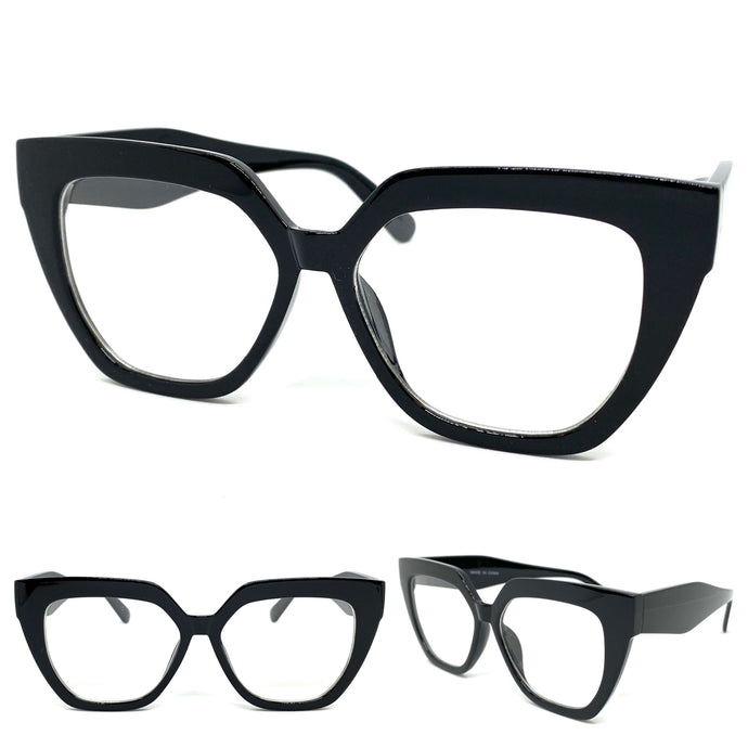 Oversized Exaggerated Retro Cat Eye Style Clear Lens EYEGLASSES Thick Black Frame 81100