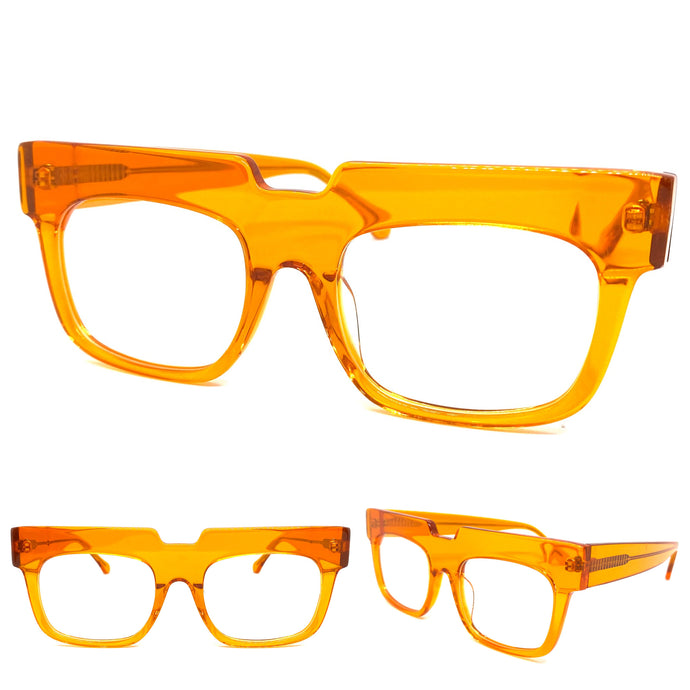 Oversized Exaggerated Retro Style Clear Lens EYEGLASSES Thick Orange Optical Frame - RX Capable 3716