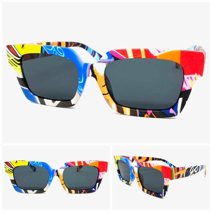 Oversized Modern Contemporary Retro Style SUNGLASSES Graffiti Frame 80366