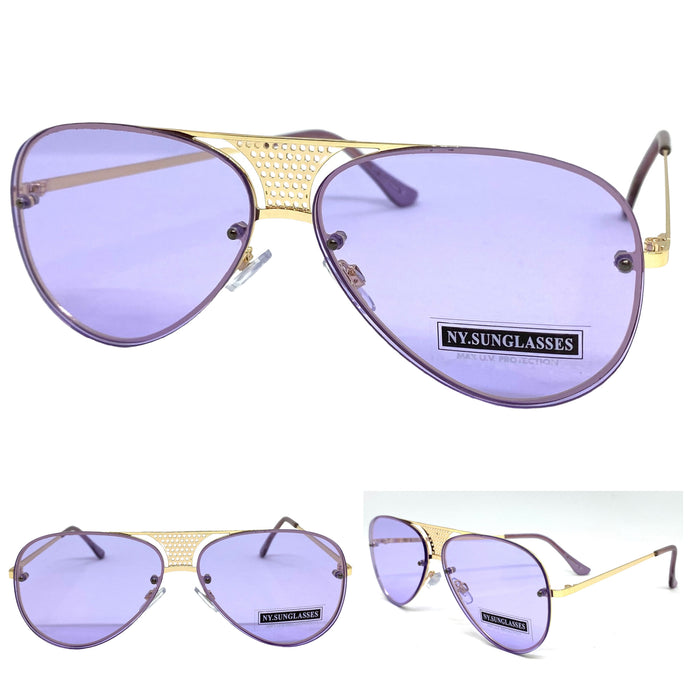 Classy Elegant Retro Style SUNGLASSES Gold Frame - Purple Lens 7498