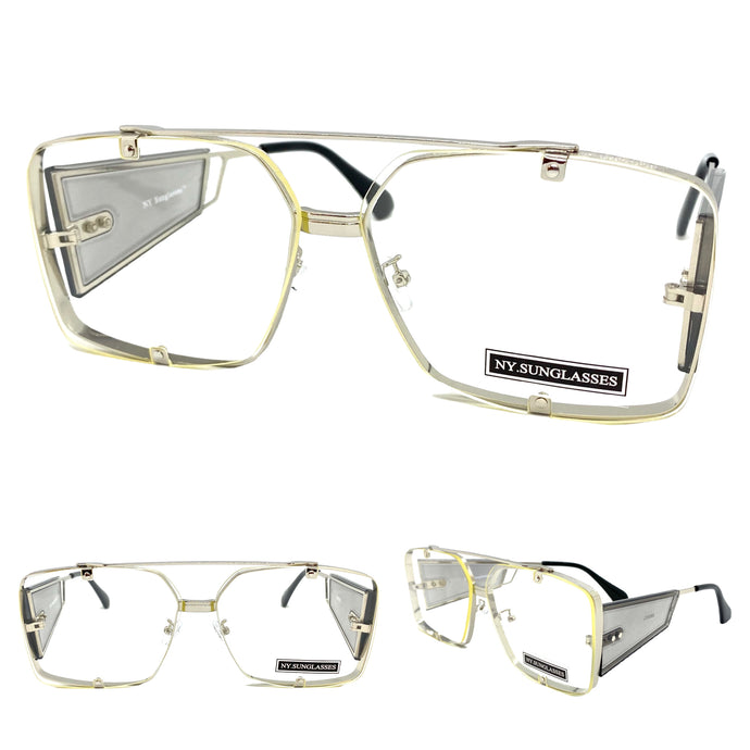 Men's Classic Vintage Retro Hip Hop Style Clear Lens EYEGLASSES Large Silver Frame 2605