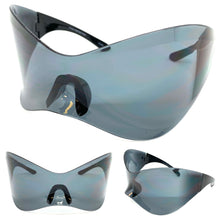 Oversized Exaggerated Modern Retro Face Shield Visor SUNGLASSES Huge Black Frame & Lens 80347