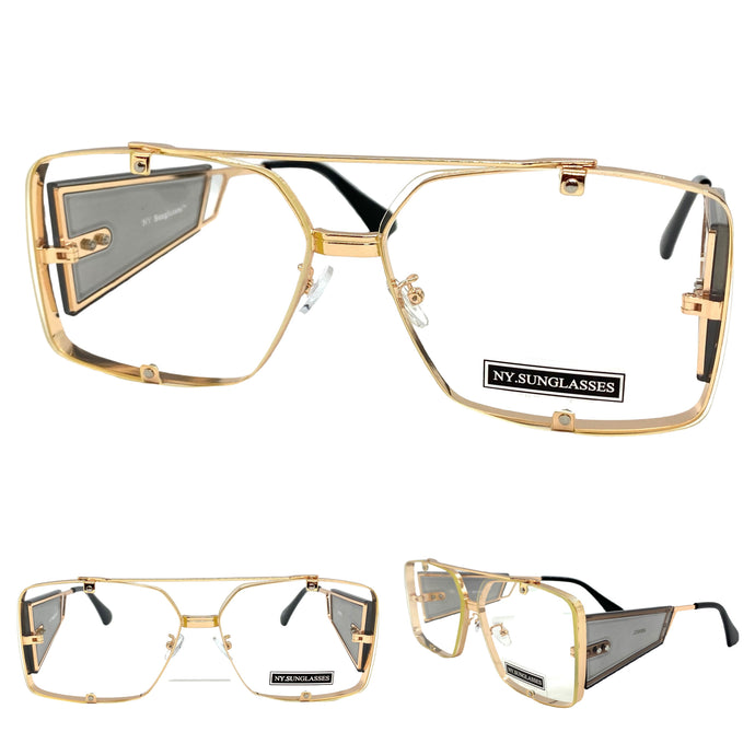 Men's Classic Vintage Retro Hip Hop Style Clear Lens EYEGLASSES Large Gold Frame 2605