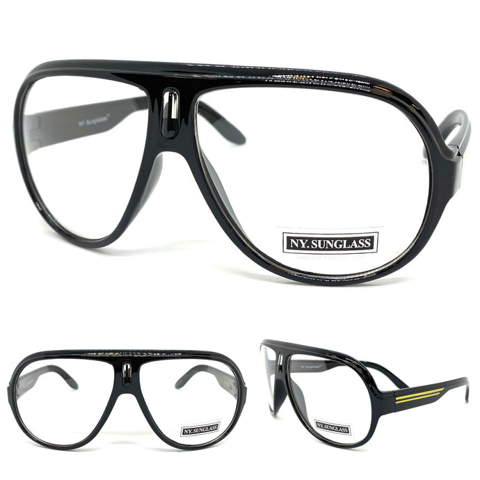 Oversized Vintage Retro Aviator Style Clear Lens EYEGLASSES Large Black Frame 6297