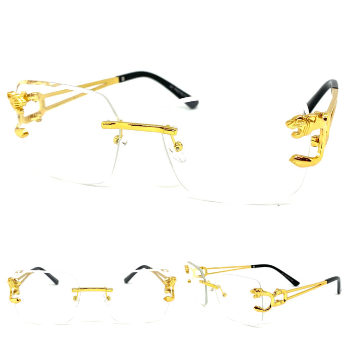 Men's Classy Elegant Luxury Modern Retro Style Clear Lens EYEGLASSES Rimless Gold Frame 27615