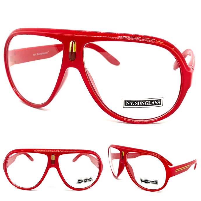 Oversized Vintage Retro Aviator Style Clear Lens EYEGLASSES Large Red Frame 6297