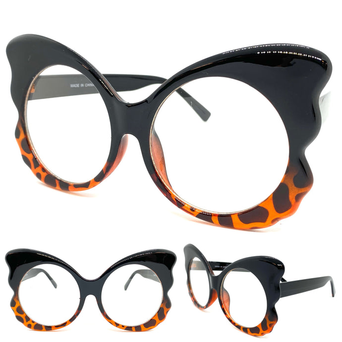 Ladies Oversized RETRO Style Clear Lens EYE GLASSES Huge Black & Tortoise Fashion Frame RX-Capable 81068