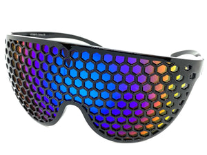 Oversized & Exaggerated Shield Style Party SUNGLASSES Huge Honeycomb Grid Lens 58870