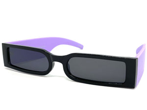 Futuristic Modern Retro Style SUNGLASSES Thin Rectangular Black & Purple Frame 80217