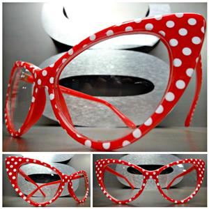 Polka Dot Cat Eye Clear Lens Glasses- Red & White