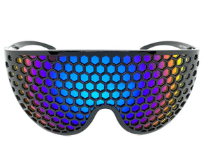 Oversized & Exaggerated Shield Style Party SUNGLASSES Huge Honeycomb Grid Lens 58870