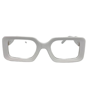 Ladies Classy Modern RETRO Style Clear Lens EYE GLASSES Rectangular White & Gold Optical Frame RX-Capable 89338