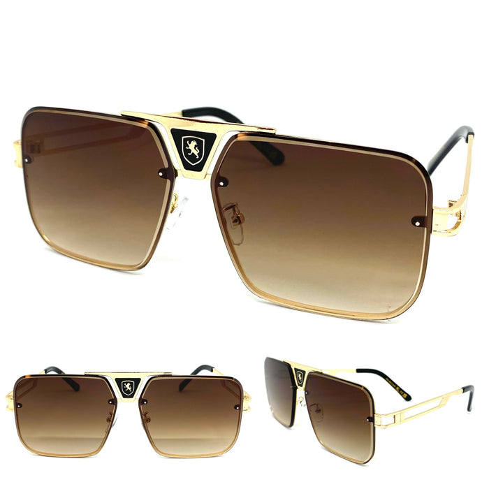 Classic Modern Retro Hip Hop Style SUNGLASSES Gold Frame Brown Lens 21043