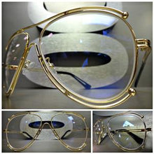 Double Rim Metal Aviator Clear Lens Glasses-Gold