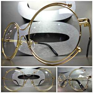 Double Rim Round Clear Lens Glasses- Gold