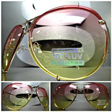 Fashion Aviator Sunglasses- Pink/ Yellow Lens