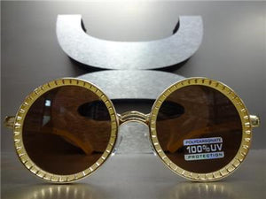 Unique Round Sunglasses- Beige & Gold