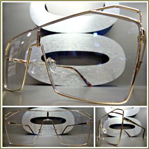 Retro Shield Style Clear Lens Glasses- Rose Gold Frame