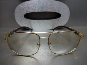 Rectangle Gold & Wooden Clear Lens Glasses Fashion Frames
