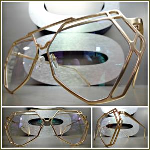 Statement Hexagon Clear Lens Glasses- Gold