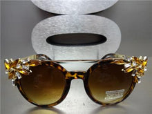 Trendy Crystal Embellished Sunglasses- Tortoise & Gold