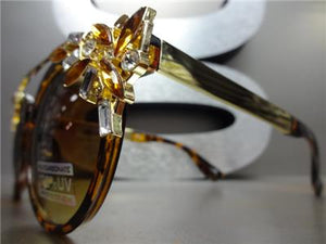Trendy Crystal Embellished Sunglasses- Tortoise & Gold