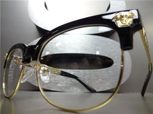 Retro Clubmaster Style Clear Lens Glasses-Black & Gold