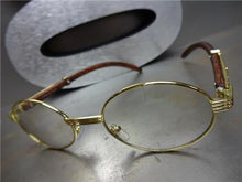 Oval Gold & Wooden Clear Lens Glasses