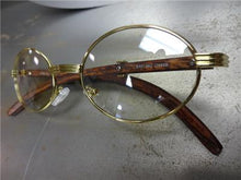 Oval Gold & Wooden Clear Lens Glasses