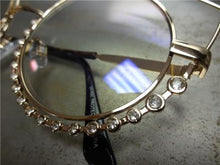 Metal Cat Eye Rhinestone Detail Glasses- Rose Gold Clear Lens