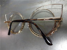 Metal Cat Eye Rhinestone Detail Glasses- Rose Gold Clear Lens