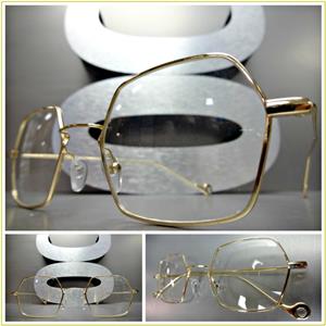 Gold Hexagon Frame Clear Lens Glasses