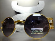 Gold Frame Round Style Sunglasses- Black Lens/ White Temples