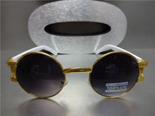 Gold Frame Round Style Sunglasses- Black Lens/ White Temples
