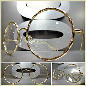 Fashion Round Clear Lens Glasses- Gold