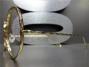 Fashion Round Clear Lens Glasses- Gold