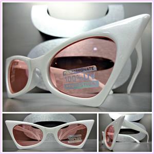 Retro Cat Eye Sunglasses- White Frame/Pink Lens