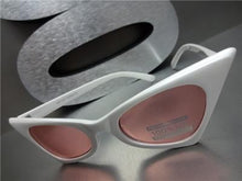 Retro Cat Eye Sunglasses- White Frame/Pink Lens