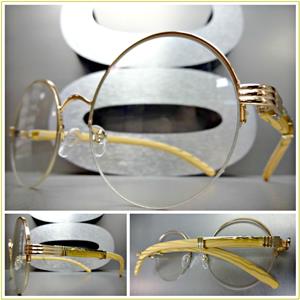 Sleek Round Wooden Frame Clear Lens Glasses- Rose Gold