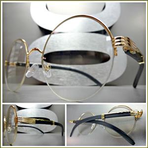 Sleek Round Wooden Frame Clear Lens Glasses- Rose Gold Detail/ Dark Wood