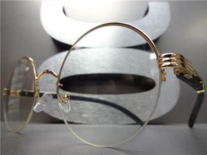 Sleek Round Wooden Frame Clear Lens Glasses- Rose Gold Detail/ Dark Wood