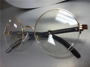 Sleek Round Wooden Frame Clear Lens Glasses- Rose Gold Detail/ Dark Wood