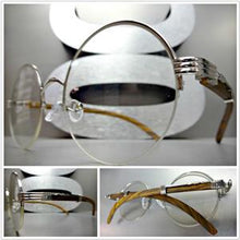 Sleek Round Wooden Frame Clear Lens Glasses- Silver Detail