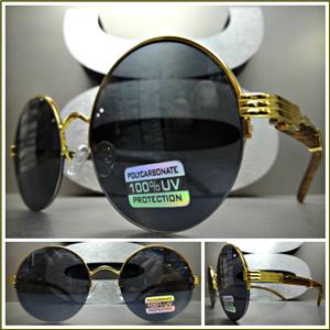 Sleek Round Wooden Frame Sunglasses- Gold Detail/ Black Lens