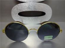 Sleek Round Wooden Frame Sunglasses- Gold Detail/ Black Lens