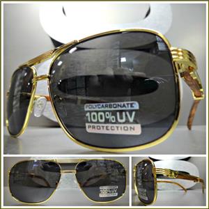 Rectangle Gold & Wooden Sunglasses- Dark Lens