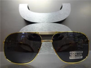 Rectangle Gold & Wooden Sunglasses- Dark Lens