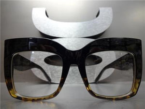Thick Cat Eye Frame Clear Lens Glasses- Black & Tortoise