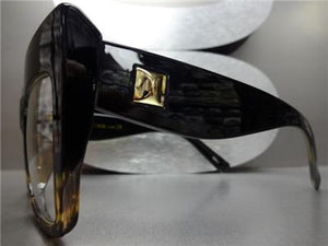 Thick Cat Eye Frame Clear Lens Glasses- Black & Tortoise